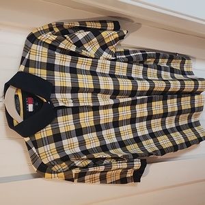 Tommy Hilfiger polo shirt Men's M Navy Yellow White plaid